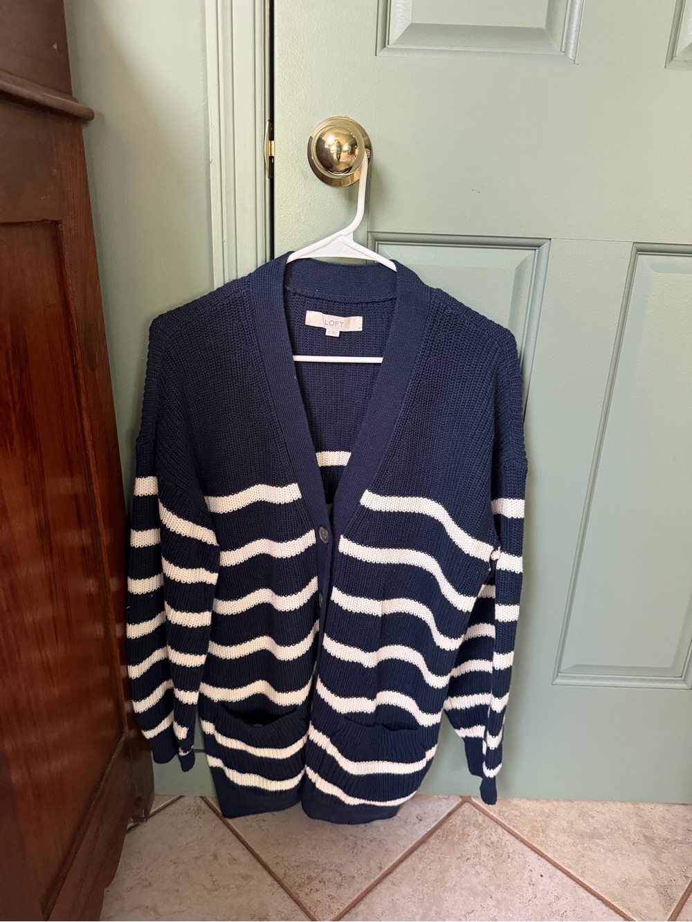 LOFT Navy and White Striped Women's Cardigan